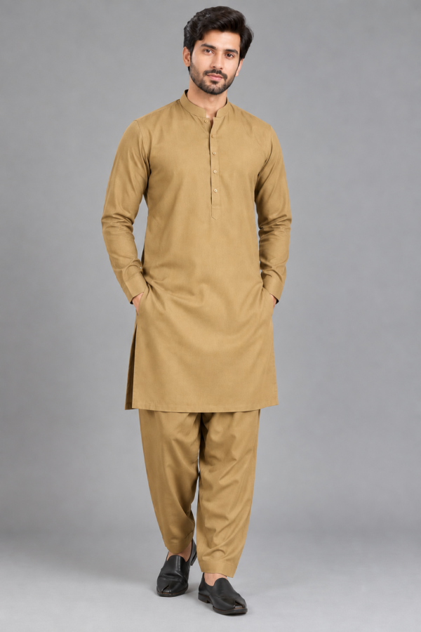 Men's Classic Tan Shalwar Kameez - Traditional 2-Piece Suit